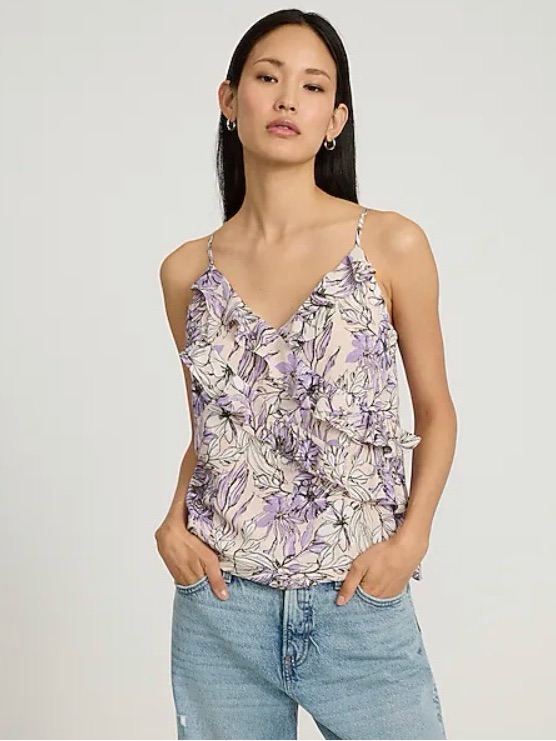 Express Floral Ruffle V-Neck Cami Top - Lavender M